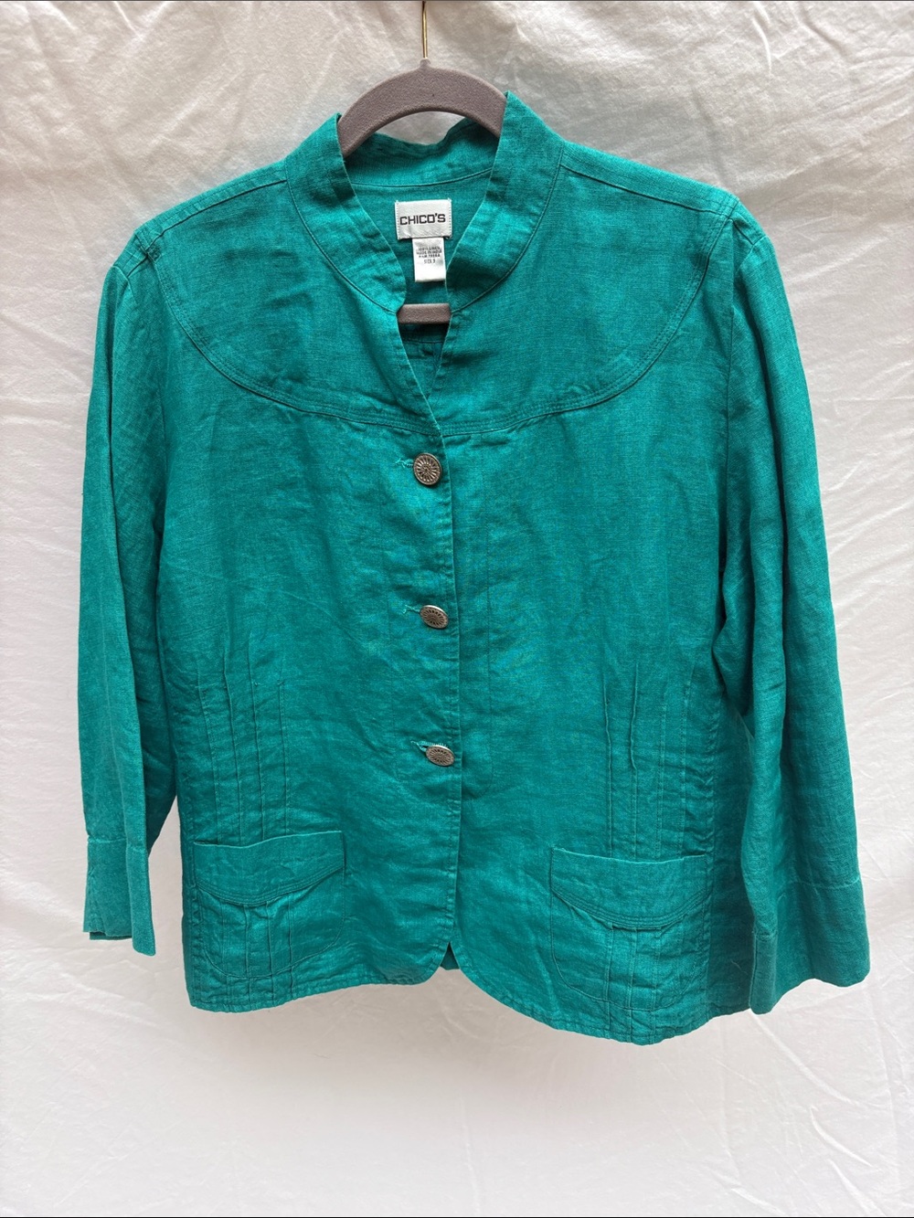 Chico's Teal Green Linen Button Jacket